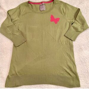 Vintage Y2K Lightweight Avocado Green Lightweight Sweater w/Butterfly Detail 1X